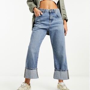 MNG | high rise fold over/fixed cuff light wash denim